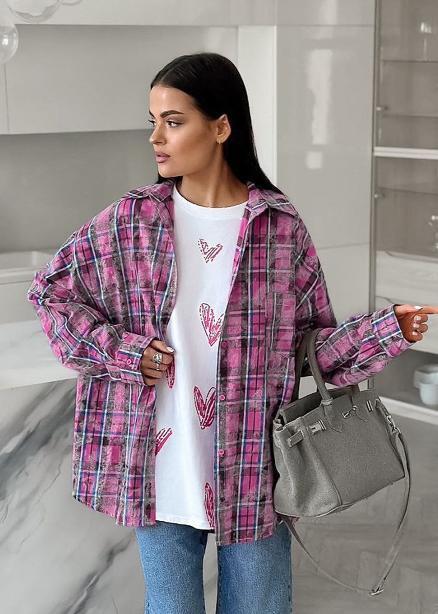 Vibrant Pink Plaid Oversized Shirt