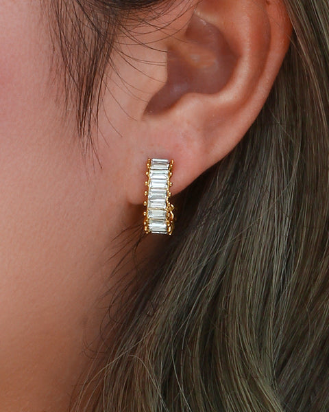 Nova Baguette - Gold Diamond Simulant Earrings