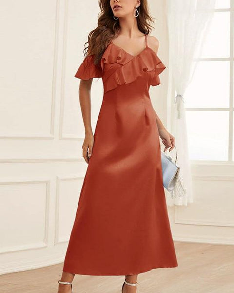 Verona Satin Ruffle Midi Dress