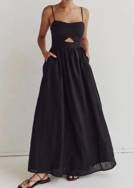 Lucera Cutout Maxi Dress - Black Linen Blend