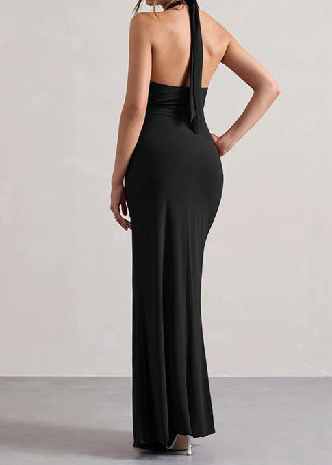 Amara Luxe - Robe Maxi Froncée à Col Halter