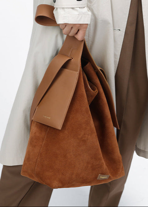 Suede and Leather Bucket Tote Bag