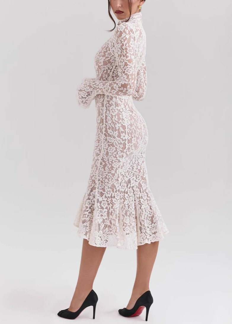 Juliette - High Neck Lace Midi Dress