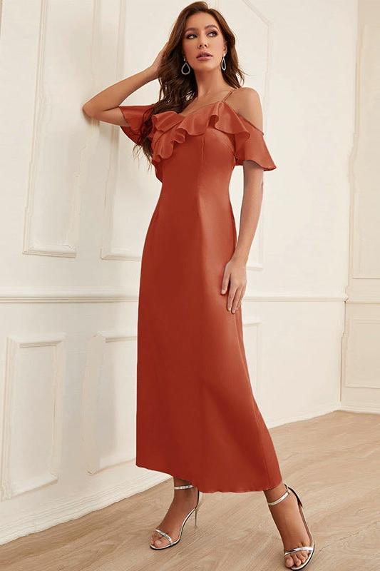 Verona Satin Ruffle Midi Dress