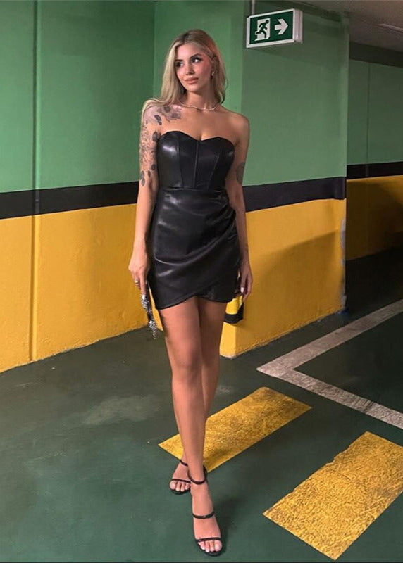 Strapless Eco-Leather Mini Dress