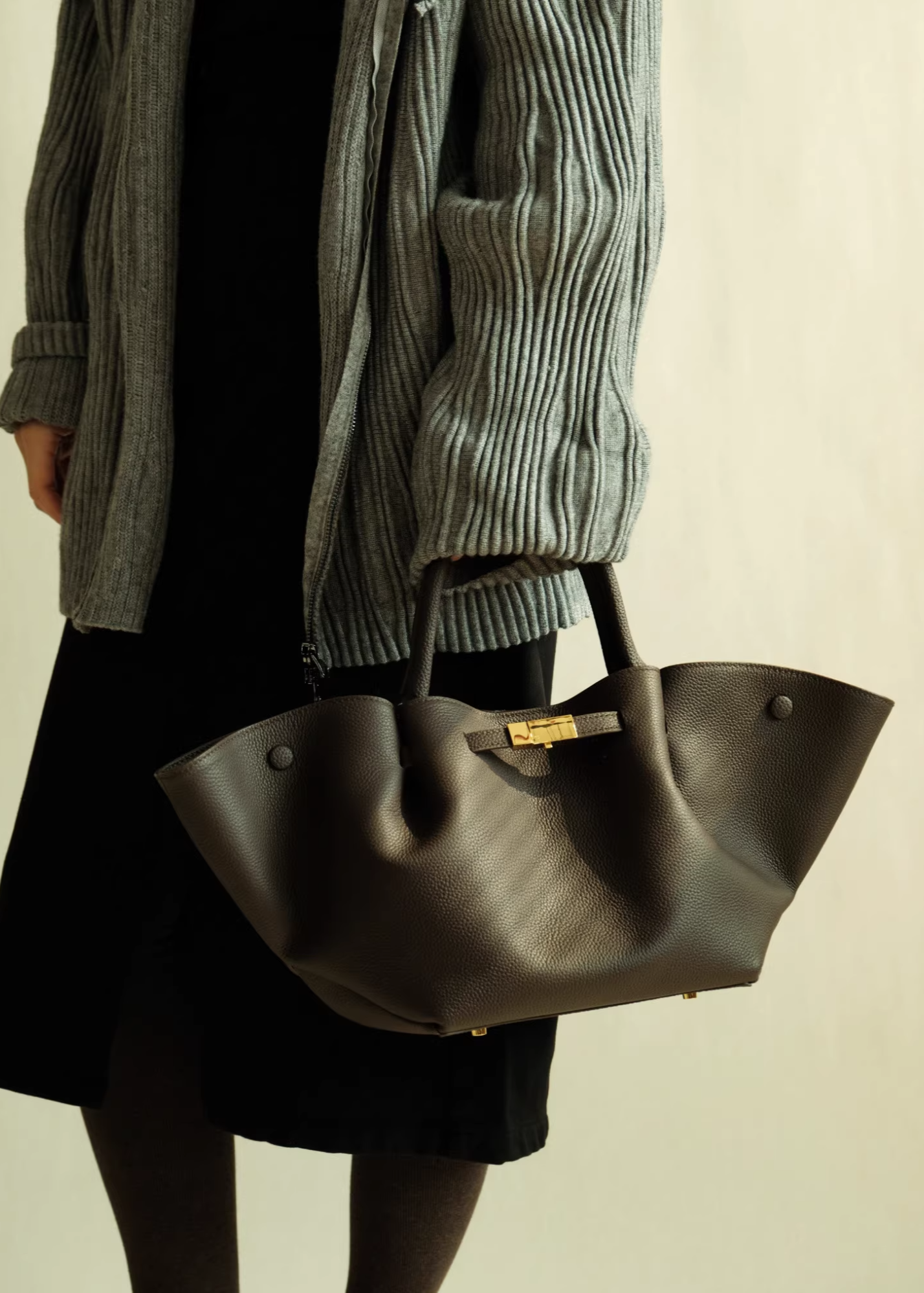 Luxe Leather Wide Tote Bag