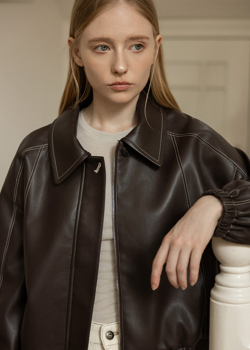 Elise - Faux Leather Bomber Jacket