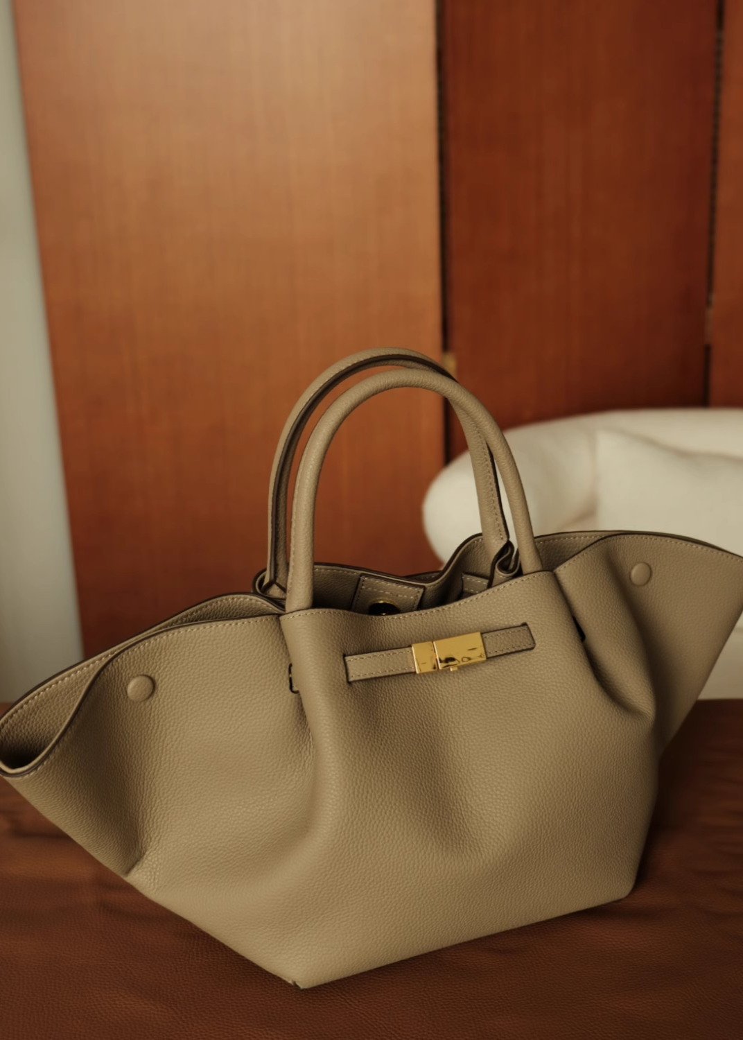 Luxe Leather Wide Tote Bag