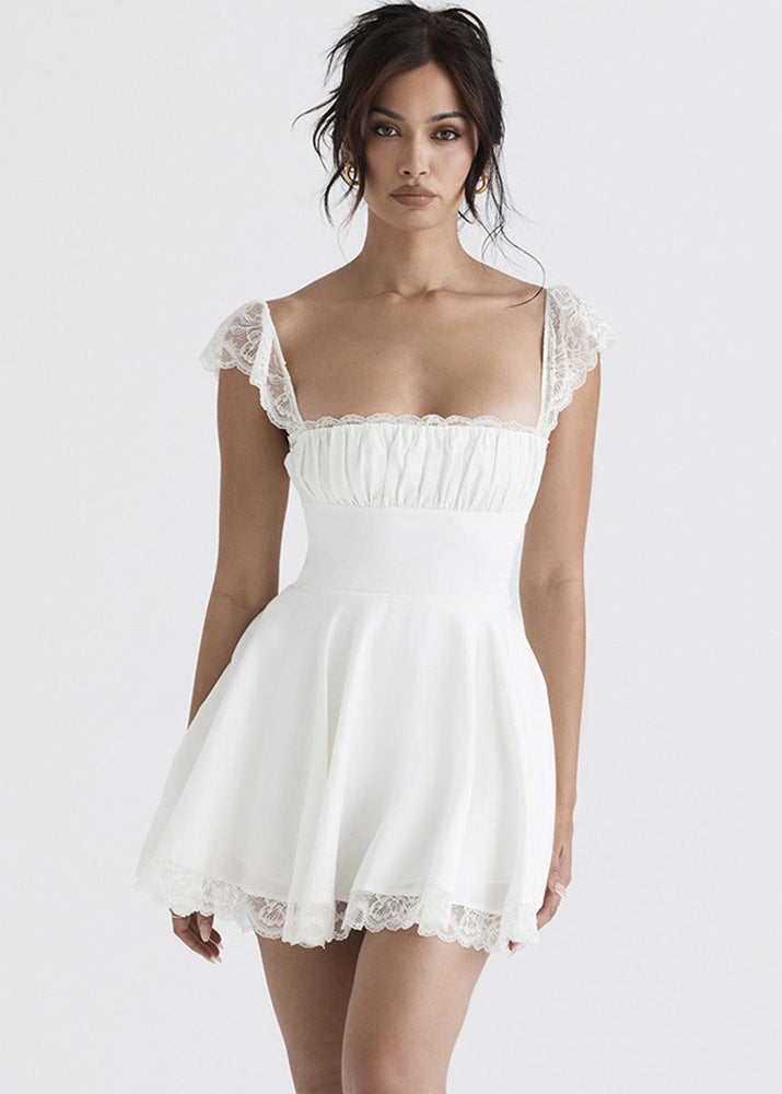 Éloïse Dress – Mini in pizzo bianco con schiena a corsetto