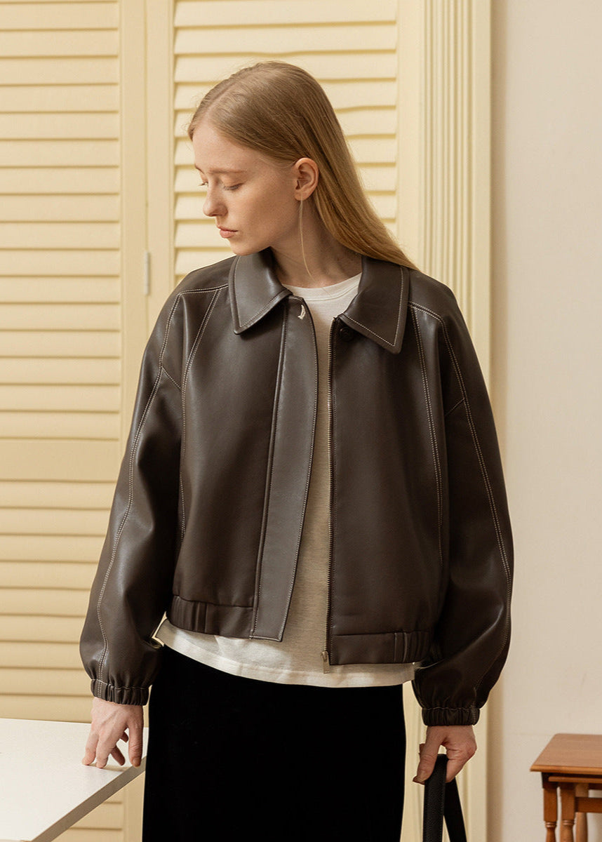 Elise - Faux Leather Bomber Jacket