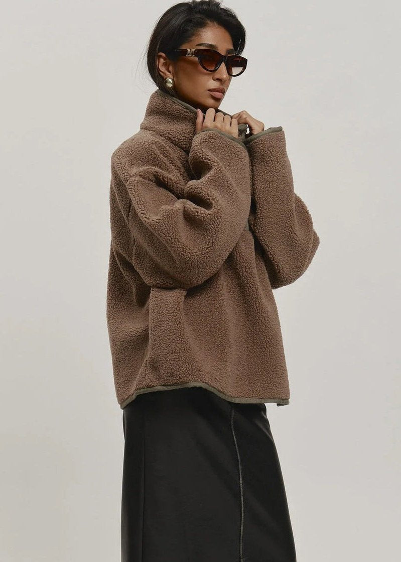 Cozy High-Collar Teddy Pullover