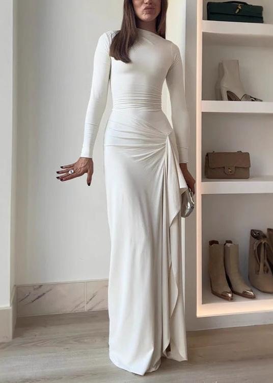 Alina - Draped Long Sleeve Evening Gown