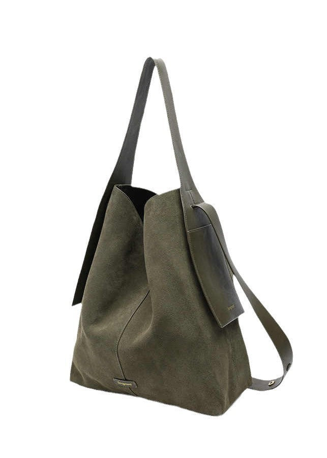 Suede and Leather Bucket Tote Bag