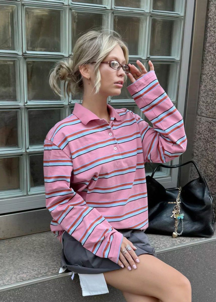 Harper - Striped Long Sleeve Polo Shirt