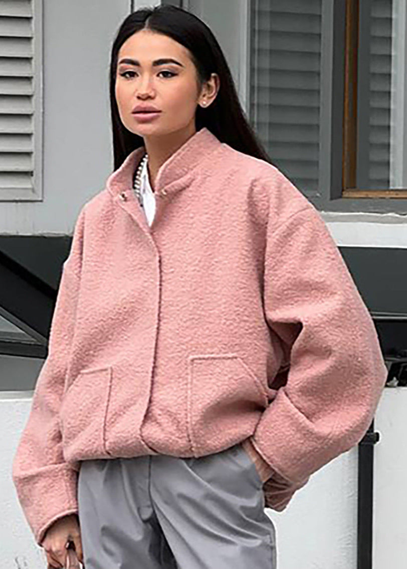 High-Collar Oversized Bouclé Jacket