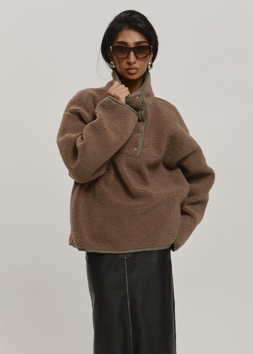 Cozy High-Collar Teddy Pullover