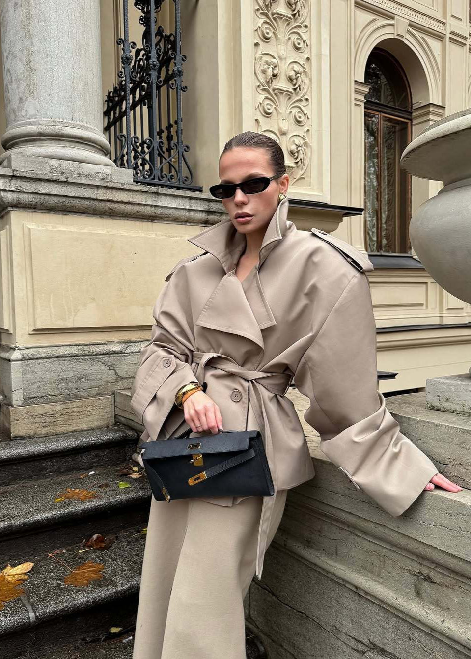 Khaki Belted Cropped Trench Jacket