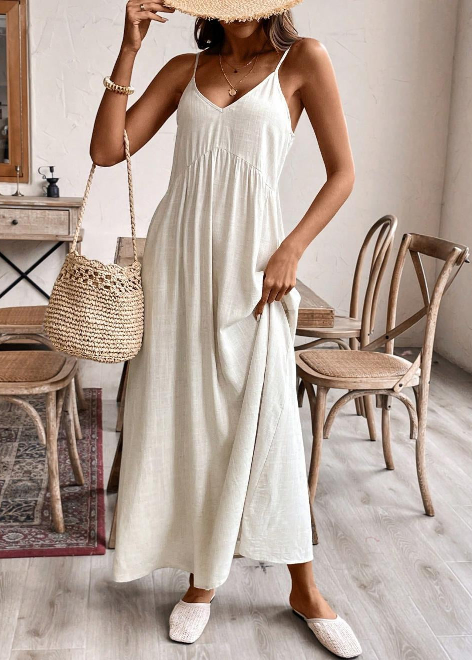 Isla - Flowy Linen Blend Maxi Sundress