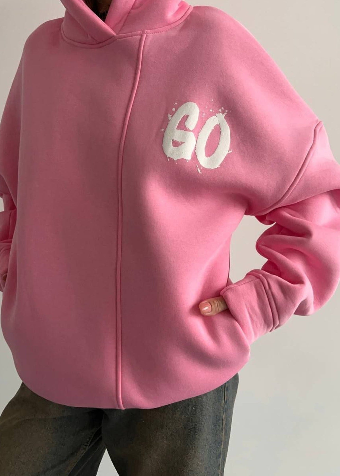 Oversized Pink Hoodie - Relaxed Fit Graphic Pullover