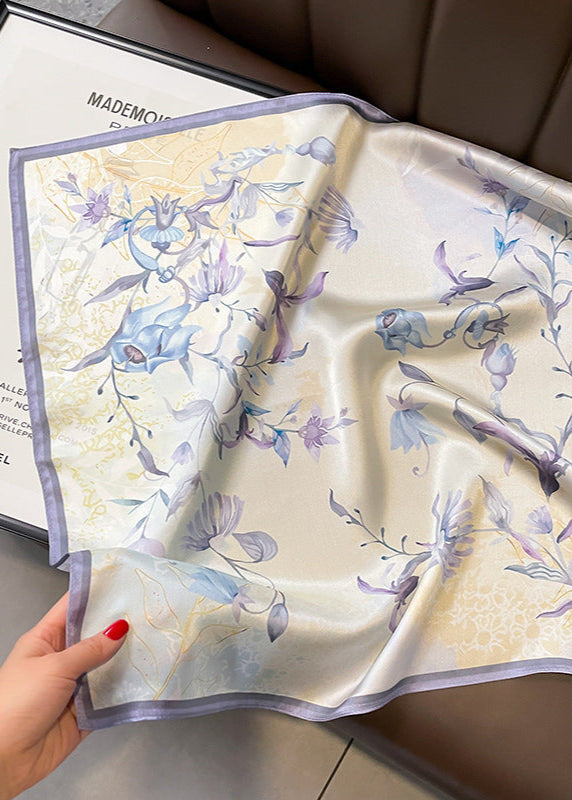 Iris Dusk - Satin Square Scarf with Lavender Bloom Print