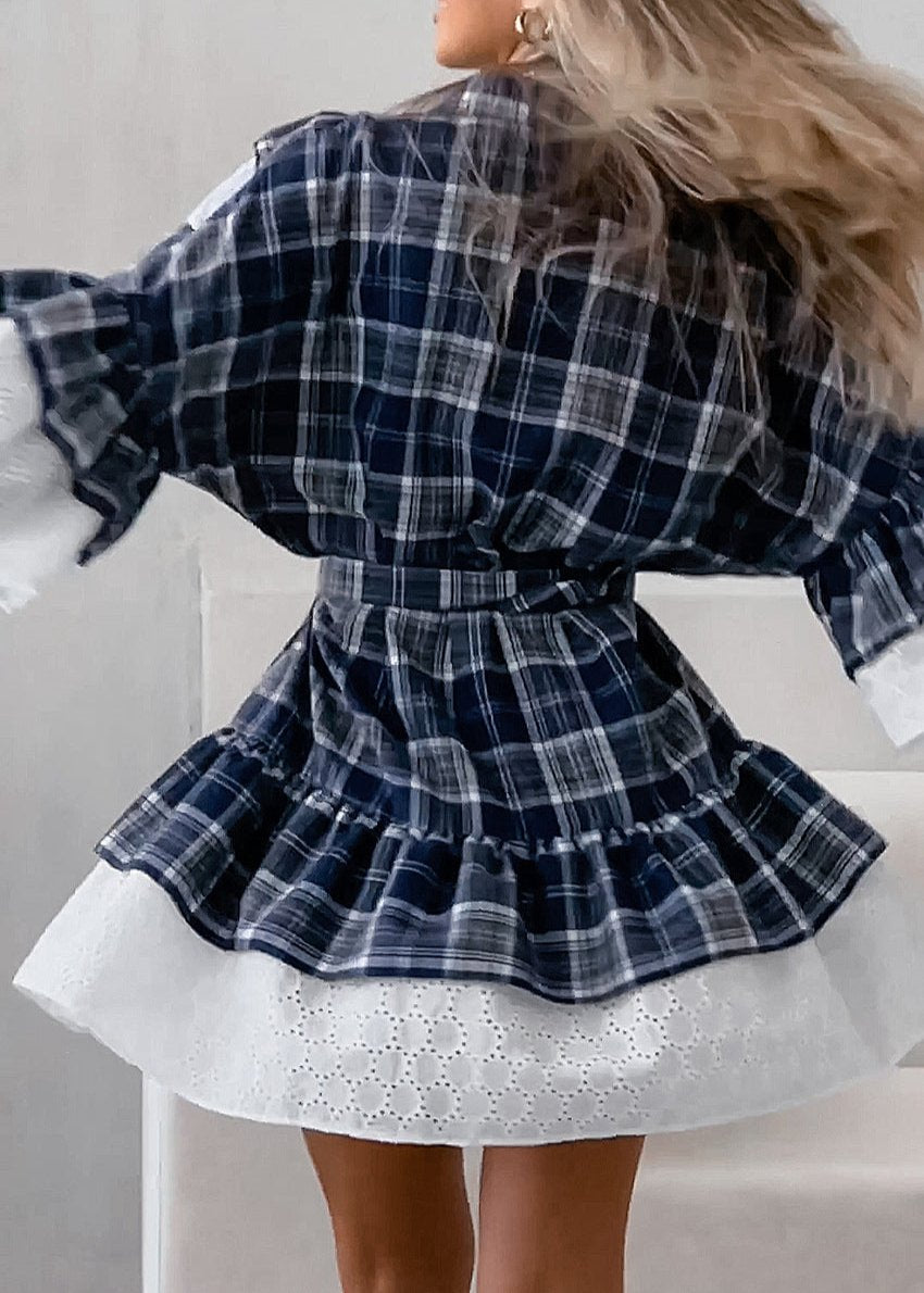 Plaid Elegance Ruffle Shirt Dress