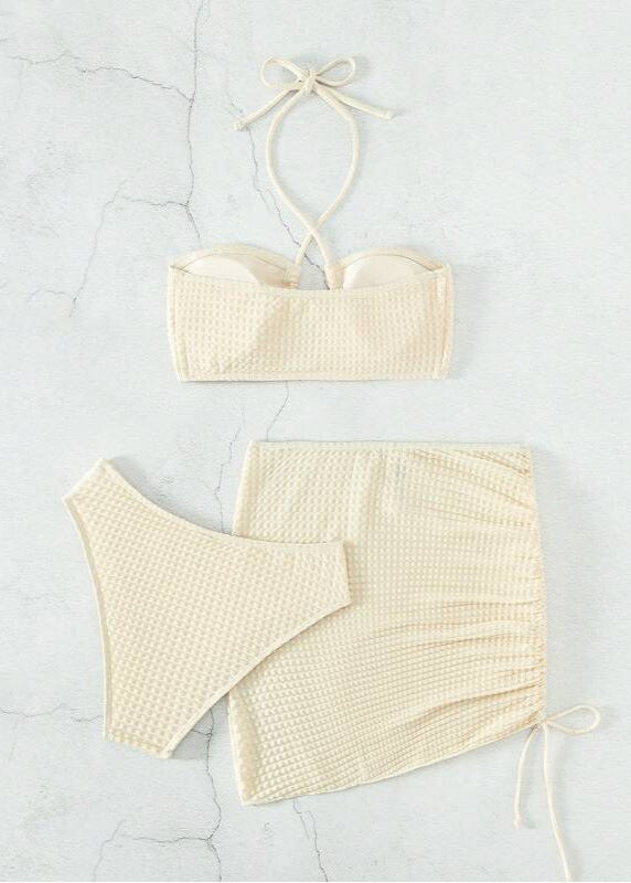 Santorini - Textured Halter Three-Piece Swim Set