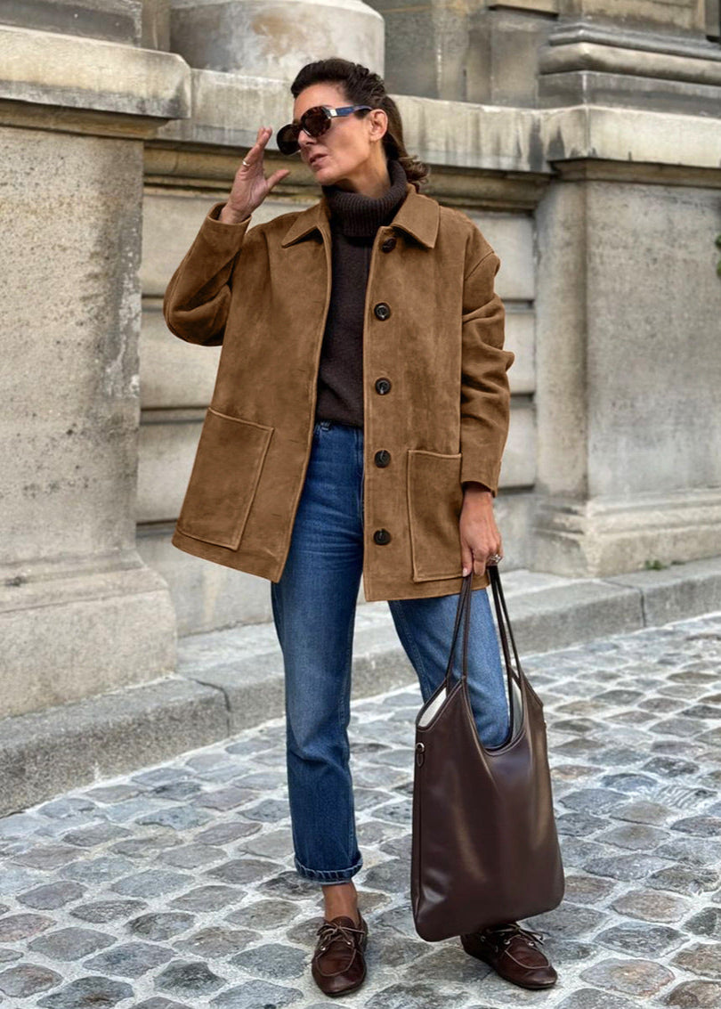 Vintage Suede Button-Up Coat