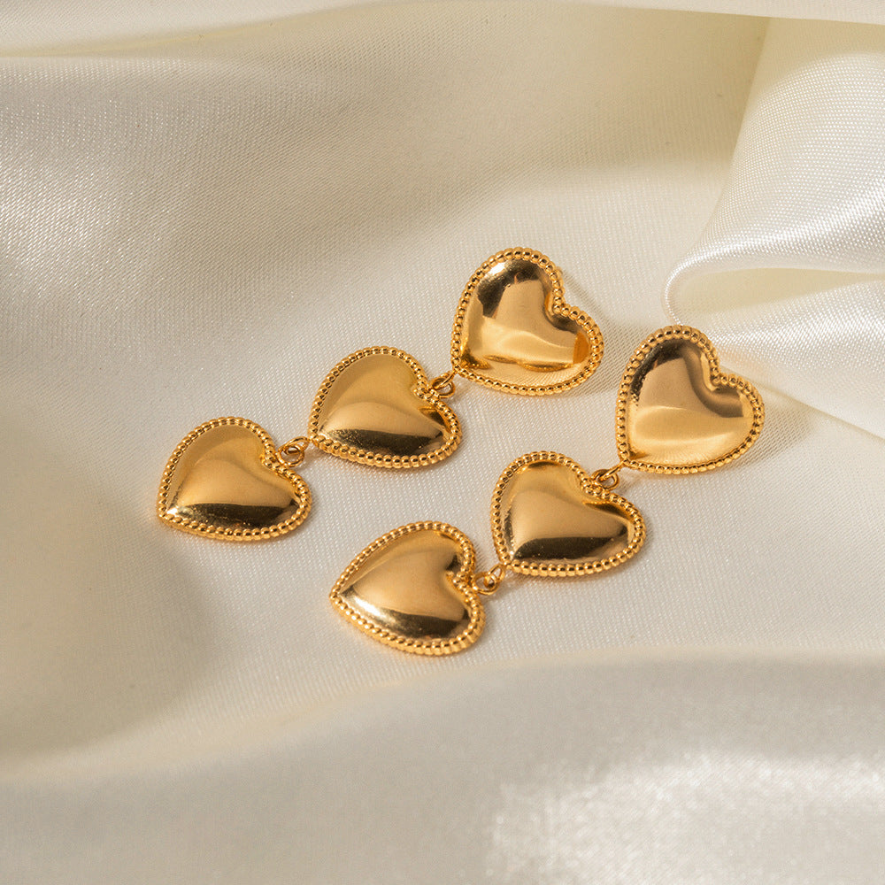 Luna Love - Triple Heart Gouden Oorbellen