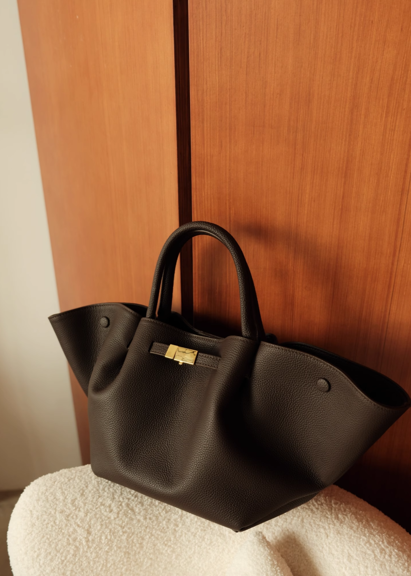 Luxe Leather Wide Tote Bag