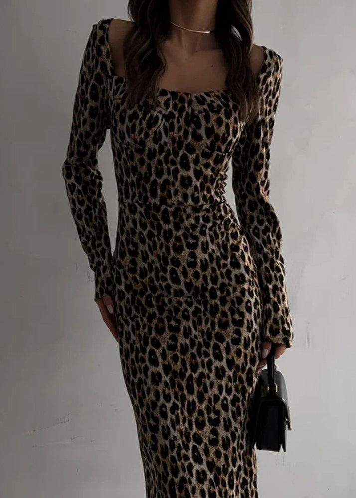 Leopard Print Off-Shoulder Midi Dress