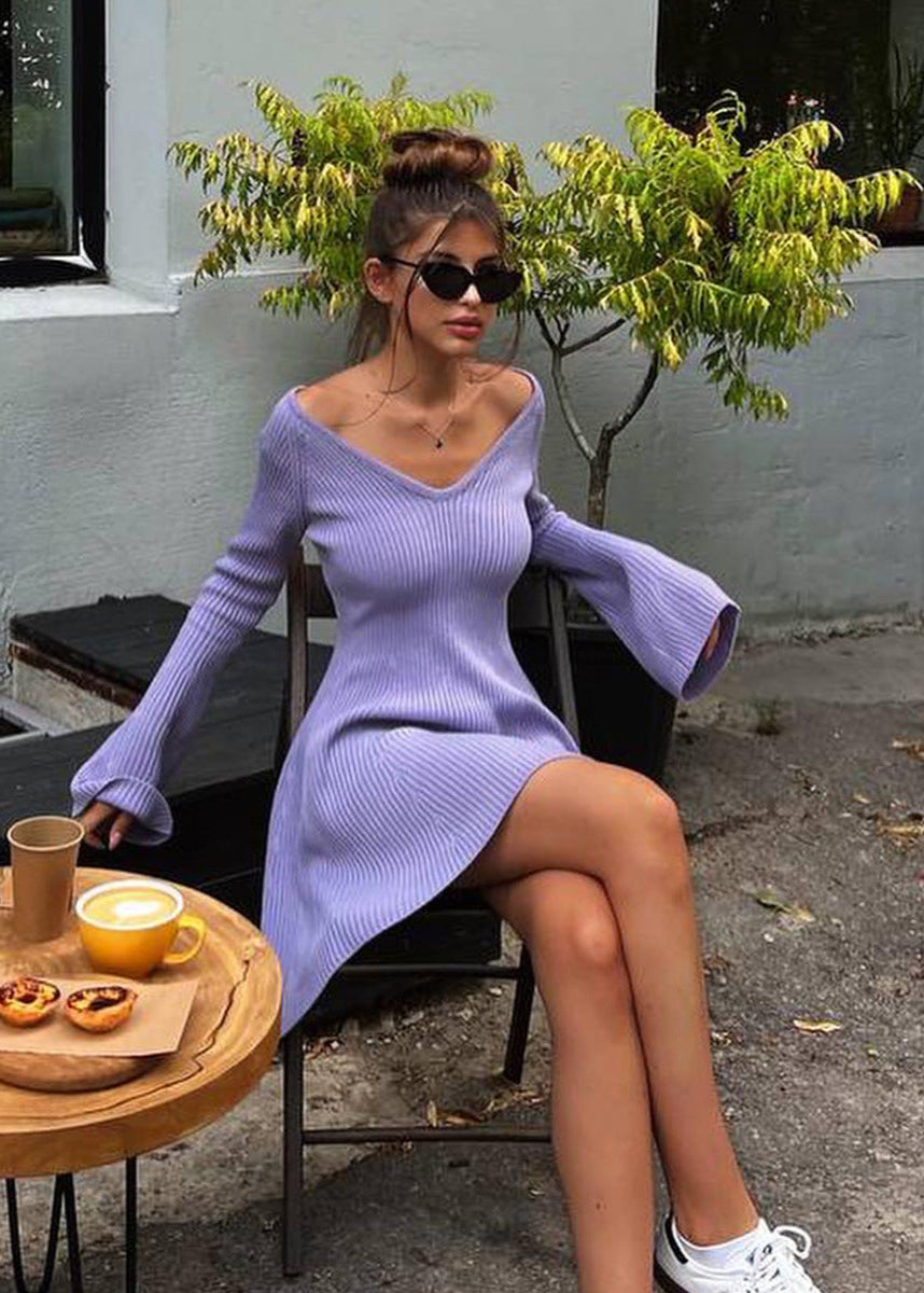 Celeste Knit - Off-Shoulder Flare Sleeve Dress