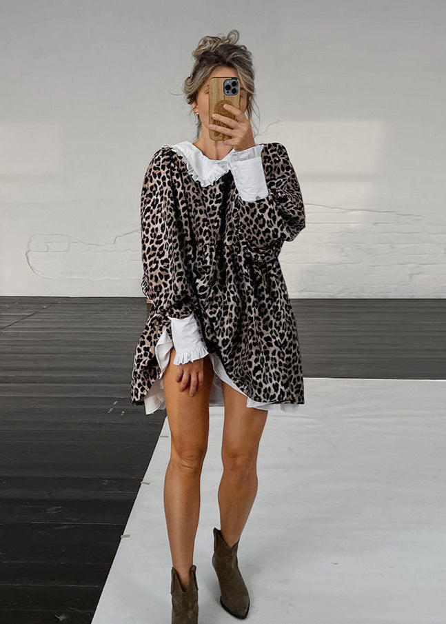 Chic Leopard Ruffle Collar Dress