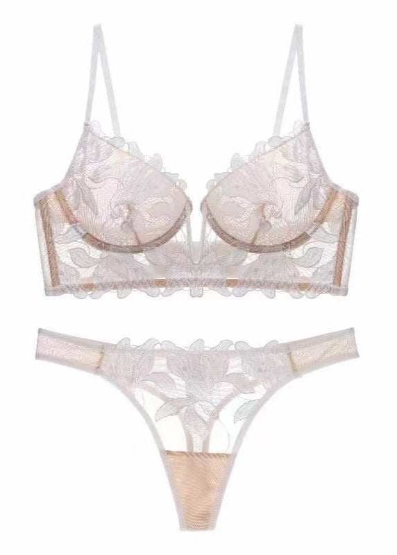 Delilah - Sheer Embroidered Lace Bra & Panty Set