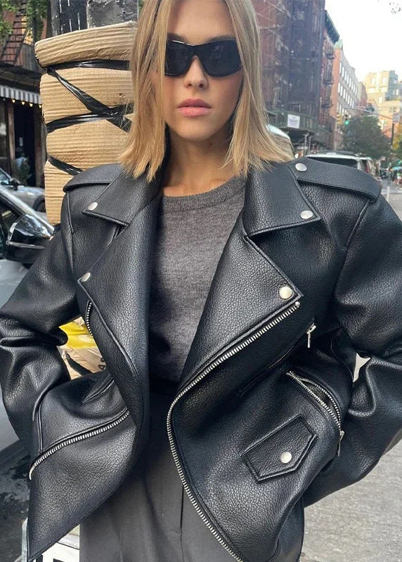 Oversized Faux Leather Moto Jacket