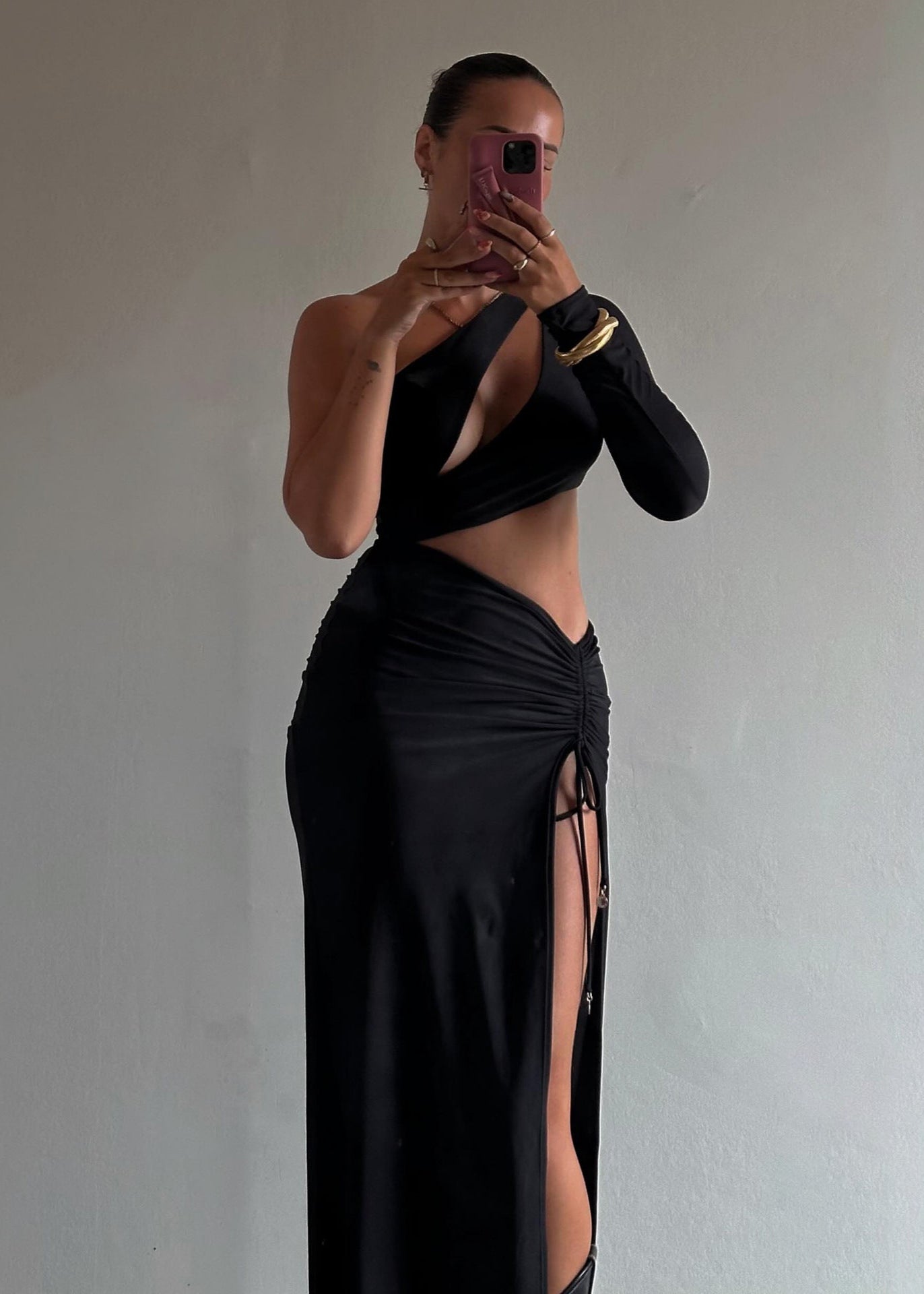 Obsidian Cutout Maxi Dress – One-Shoulder with High Slit