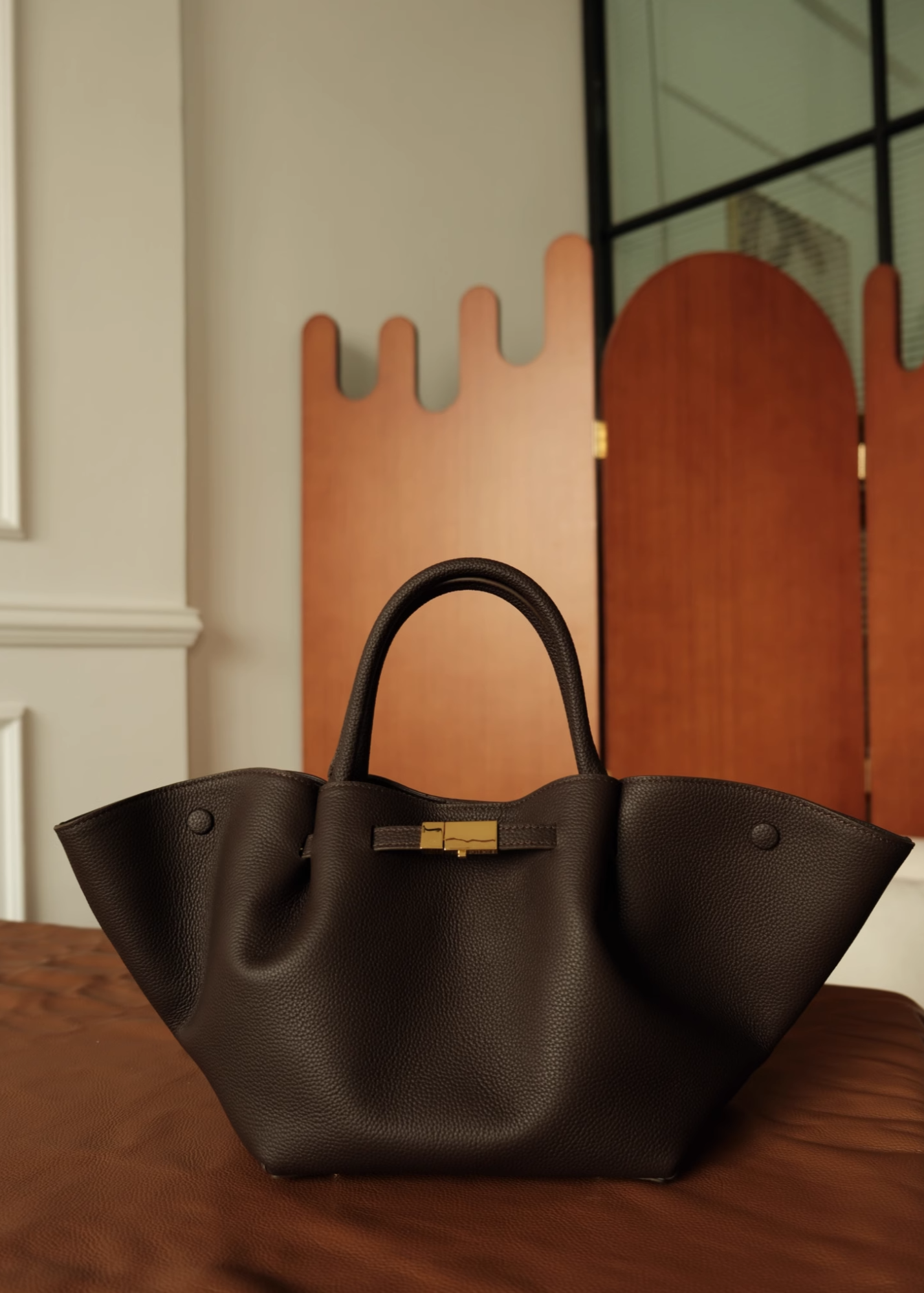 Luxe Leather Wide Tote Bag