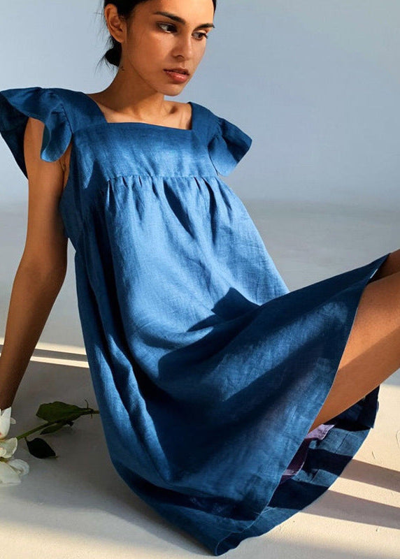 Soleil Linen Flutter-Sleeve Mini Dress