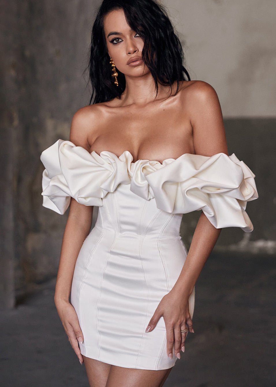 Ivory Blossom Off-Shoulder Mini Dress