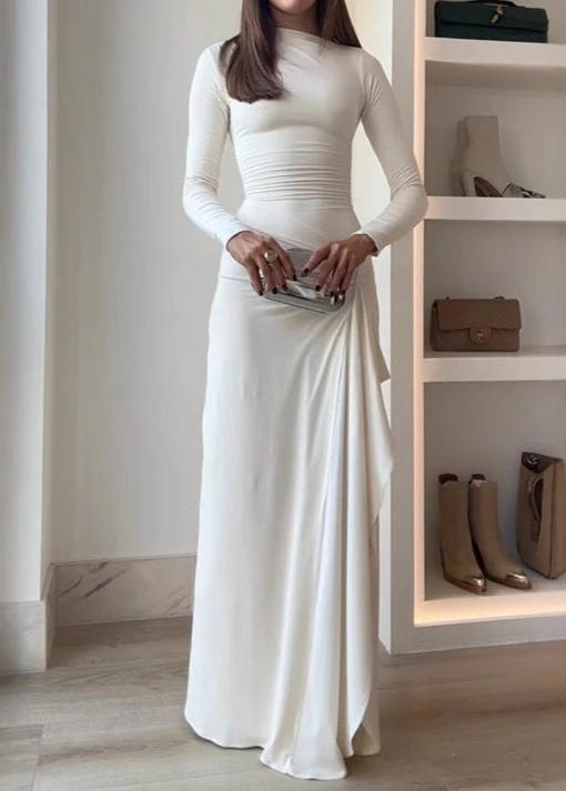 Alina - Draped Long Sleeve Evening Gown