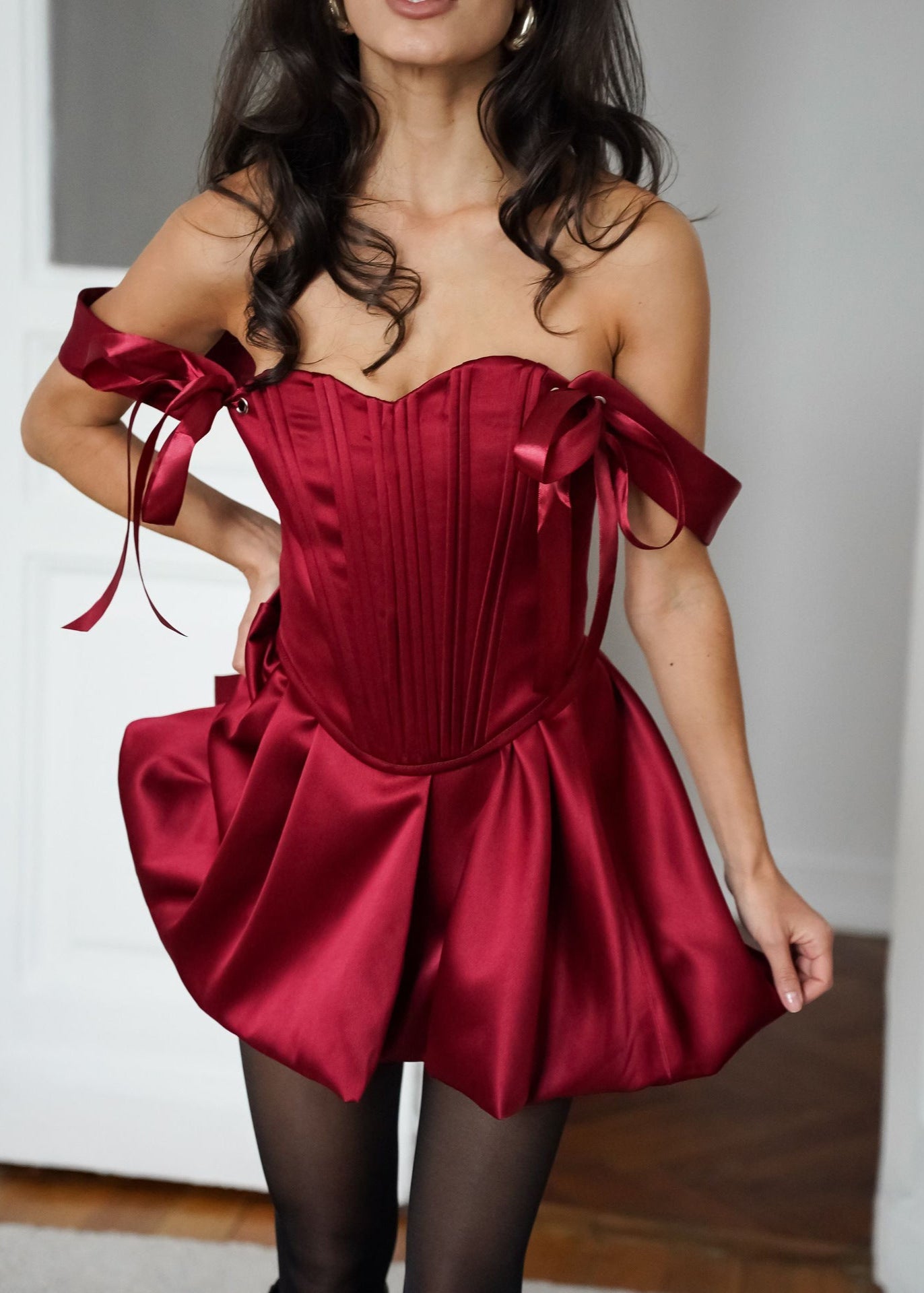 Satin Bow-Tie Corset Mini Dress