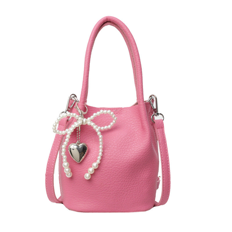 Elegant-Pearl-Accent Bucket Bag - VibeSoothe