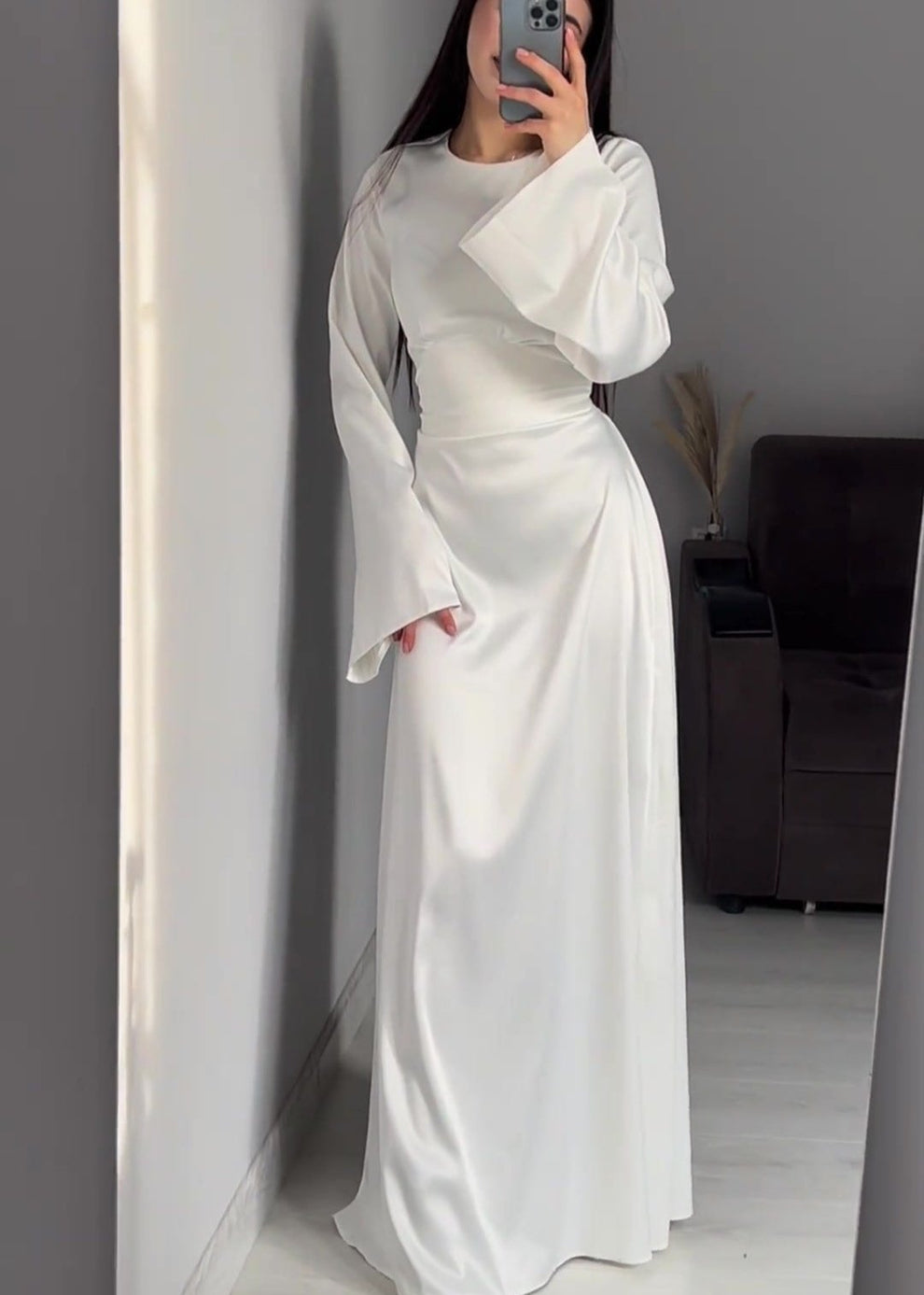 Aurora - Satin Long Sleeve Maxi Dress