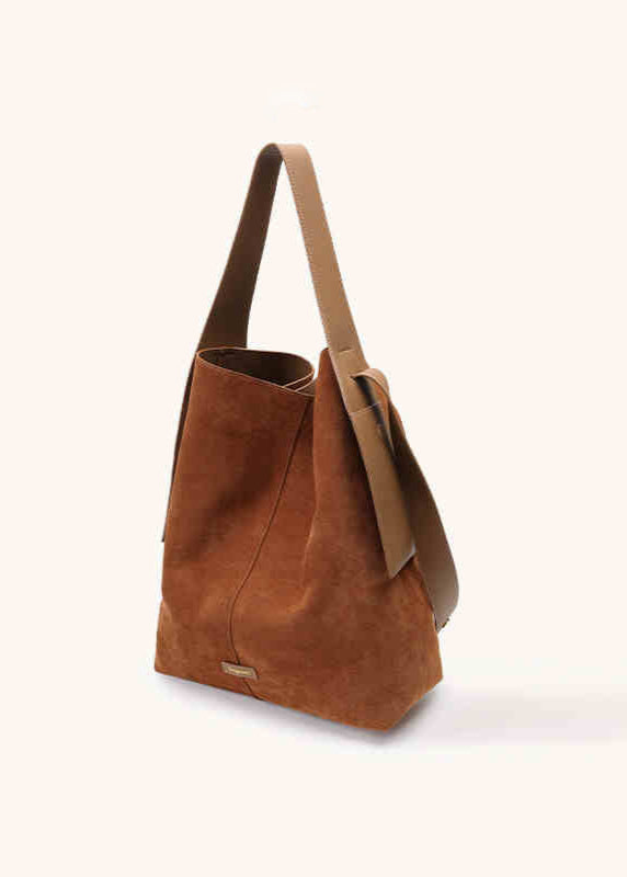 Suede and Leather Bucket Tote Bag