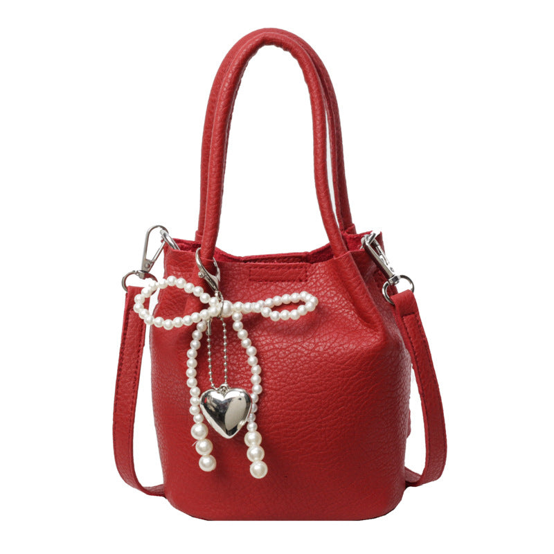 Elegant-Pearl-Accent Bucket Bag - VibeSoothe