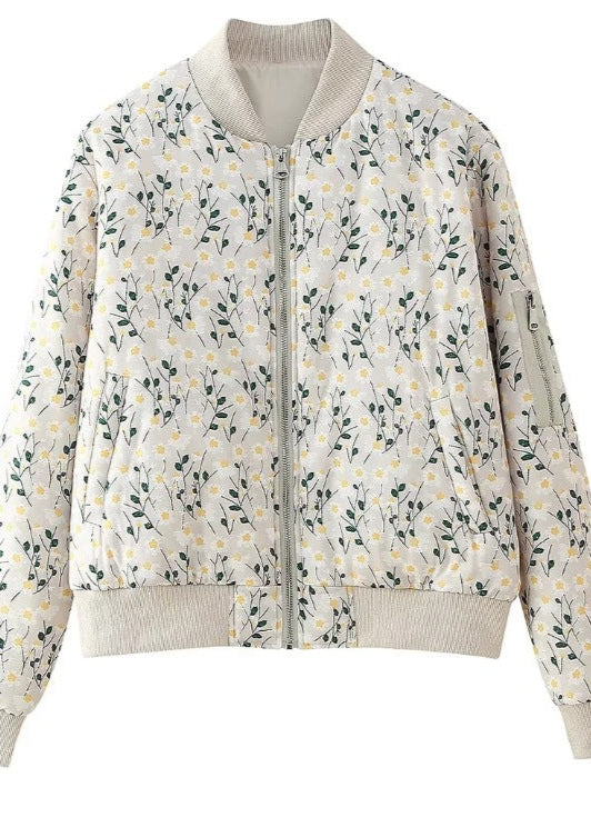 Floral Embroidered Quilted Bomber Jacket