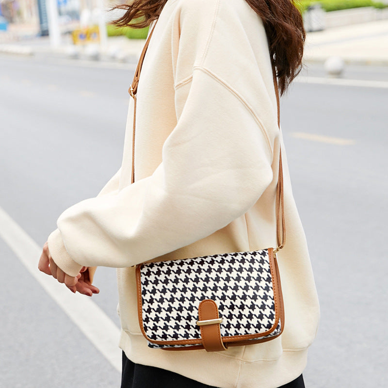 Houndstooth-Plaid Crossbody Bag - VibeSoothe