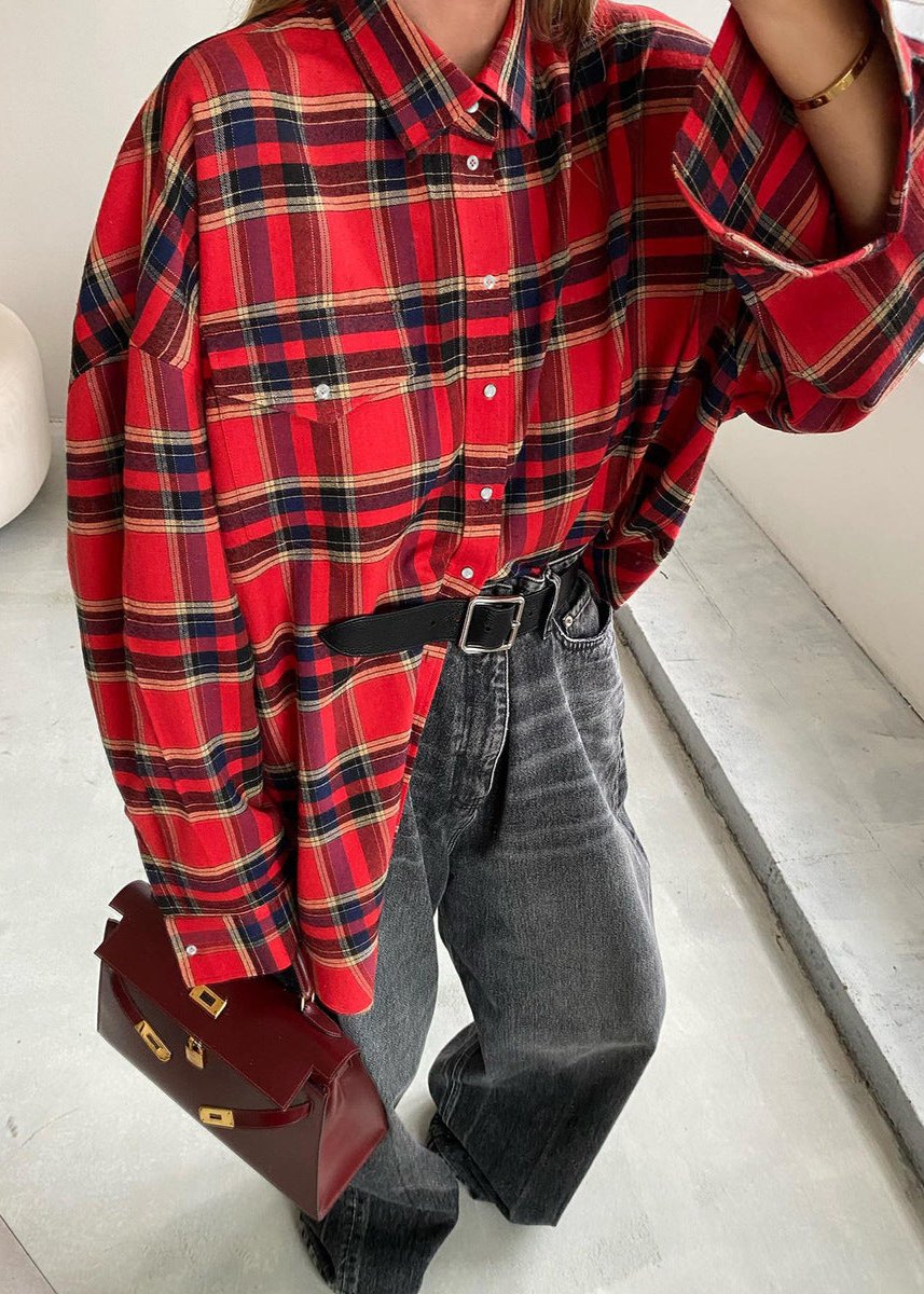 Bold Red Plaid Oversized Shirt