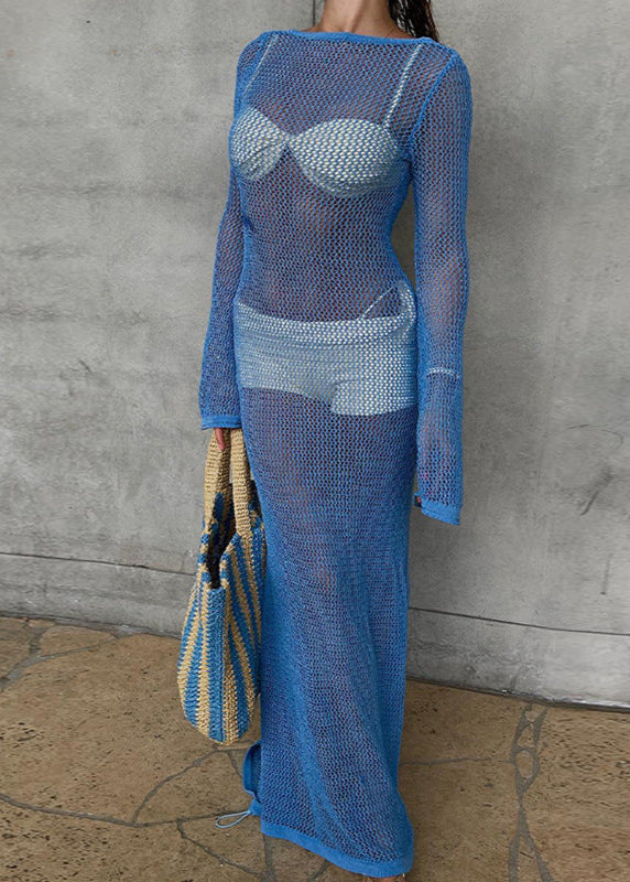 Azure Tide - Sheer Knit Maxi Cover-Up