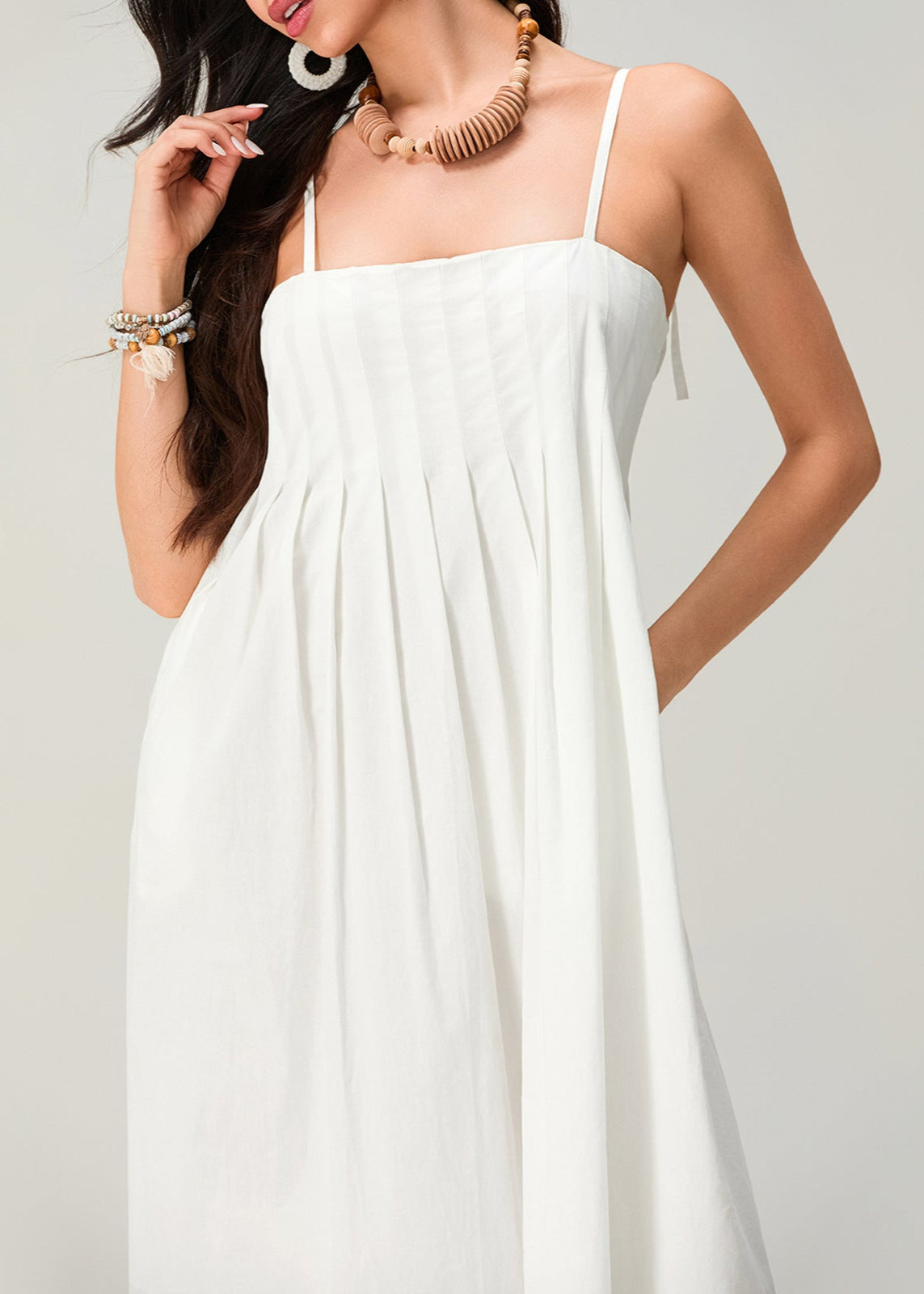 Linen Essence - White Pleated Maxi Sundress