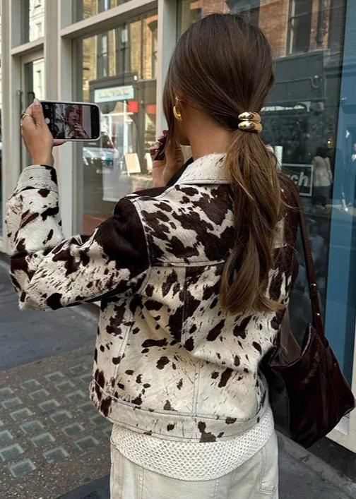 Cow Print Denim Jacket